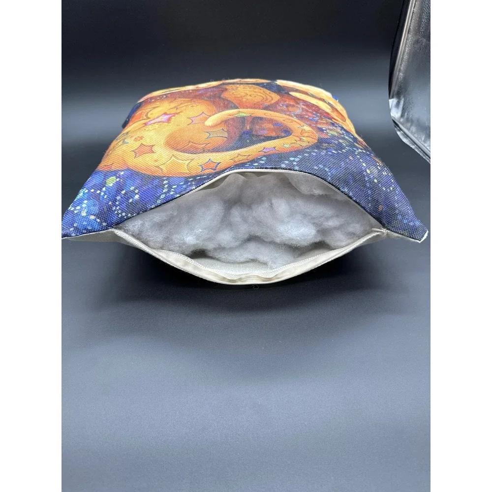 Set‎ of 2 Artistic Cat Throw Pillows Mosaic Celestial Moon Star Decorative 18x18